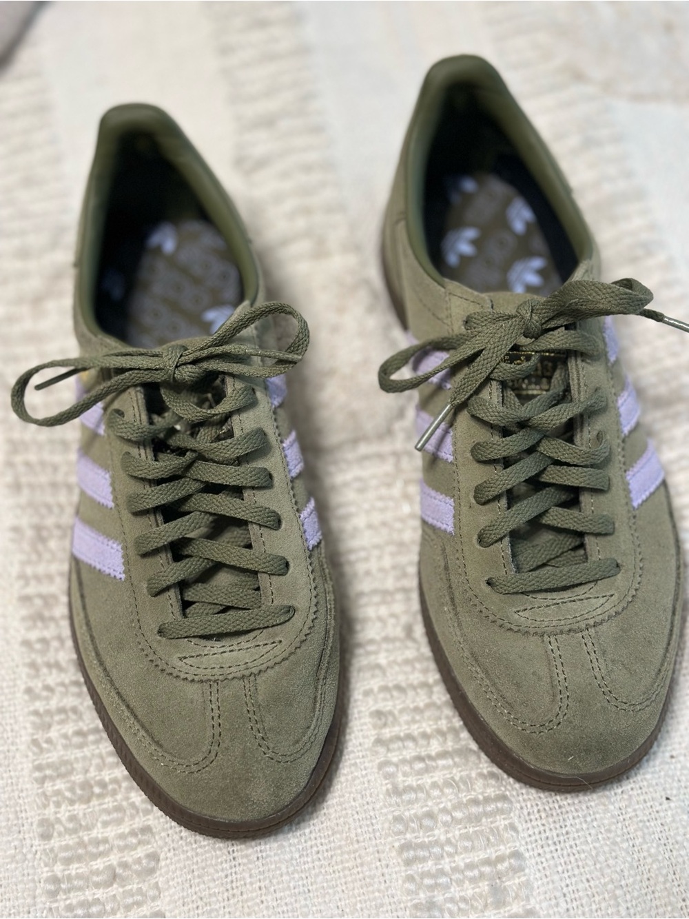 Adidas handball spezial Olive Green Suede Women's Sneakers with bluish/ violet